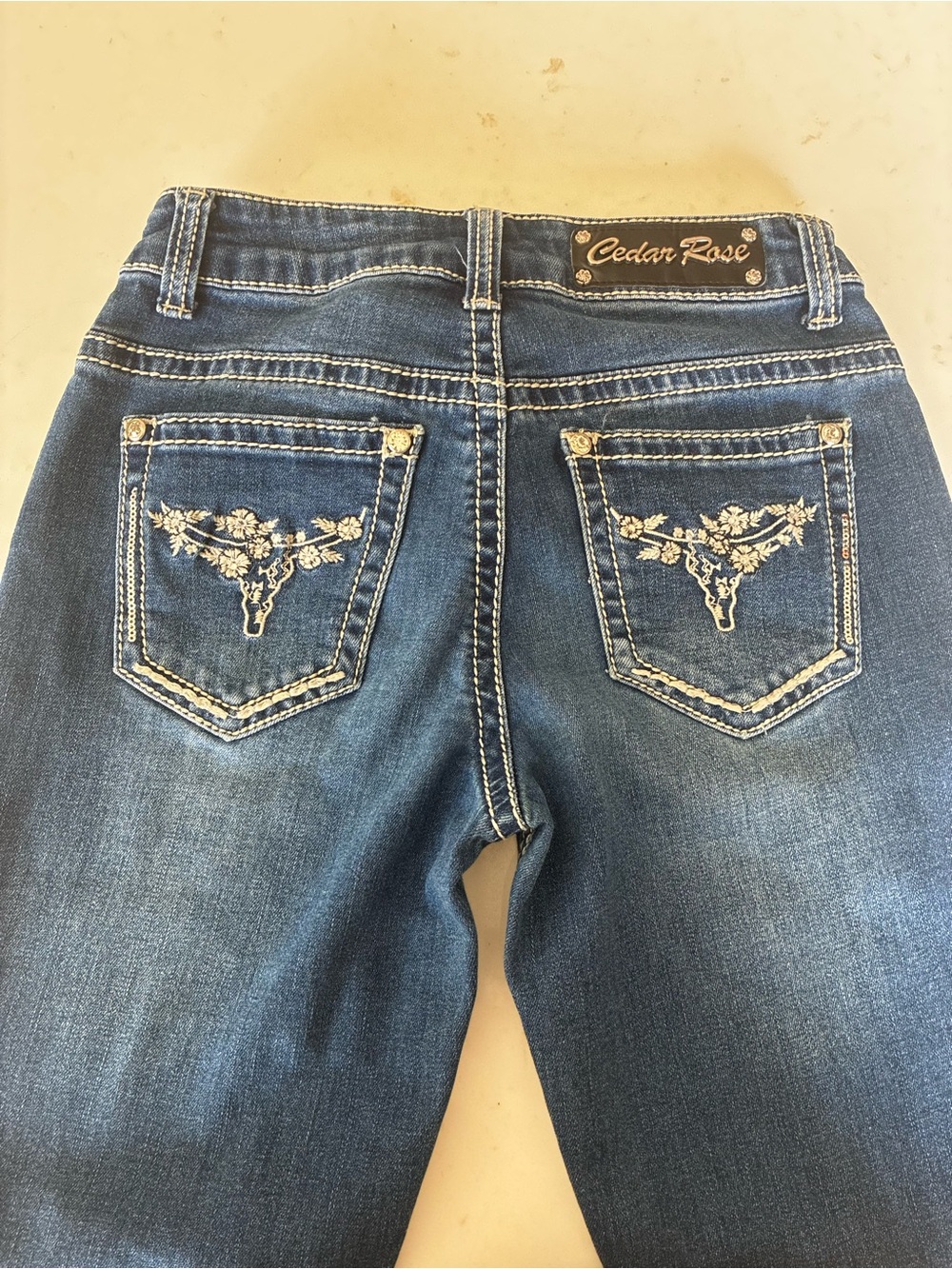 Girls' Embroidered Back-Pocket Blue Jeans